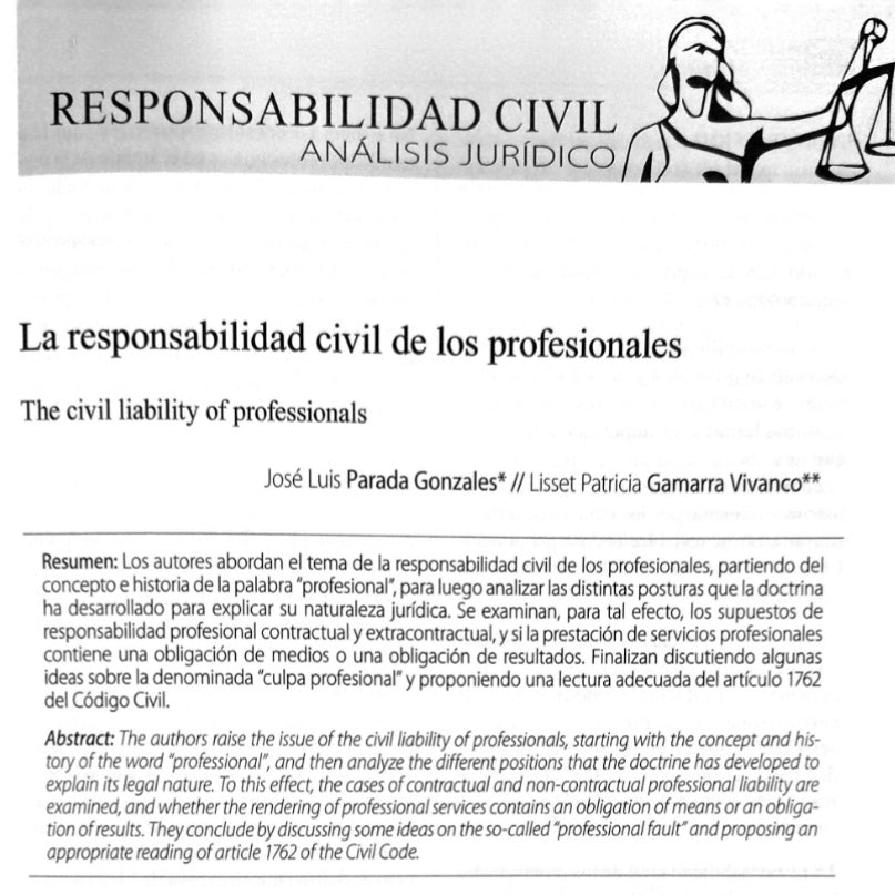 Artículo "La responsabilidad civil de los profesionales"